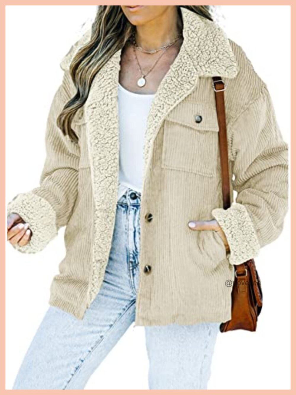Corduroy Sherpa Lined Jacket Fleece Winter Coat Button Loose Fit